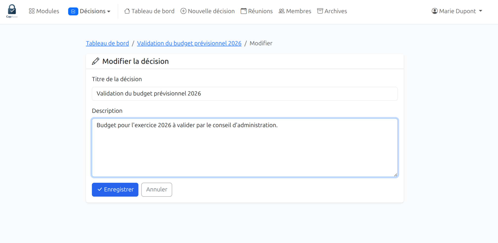 Création d'une décision